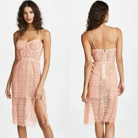 For Love and Lemons Dakota Midi Pink Dress Tank Backless Lace Size XS - Picture 1 of 10